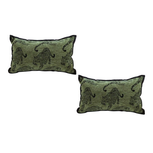 2x 30cm Throw Pillow Green Leopard Lumbar Decorative Cushion for Living Room Decor
