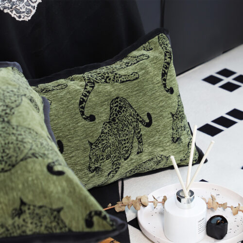 2x 30cm Throw Pillow Green Leopard Lumbar Decorative Cushion for Living Room Decor - Image 5