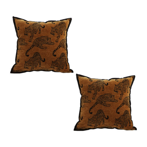 2x 45cm Throw Pillow Dark Brown Leopard Square Retro Decorative Cushion for Living Room