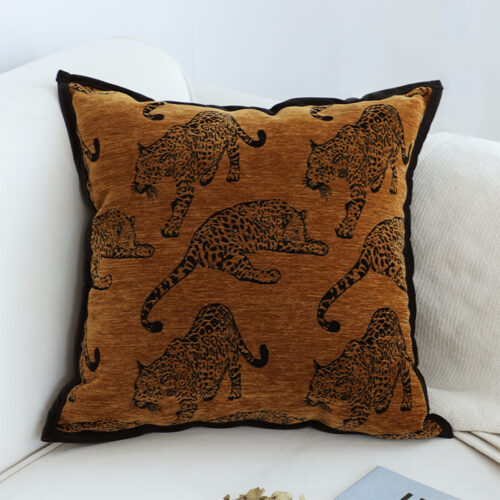 2x 45cm Throw Pillow Dark Brown Leopard Square Retro Decorative Cushion for Living Room - Image 2