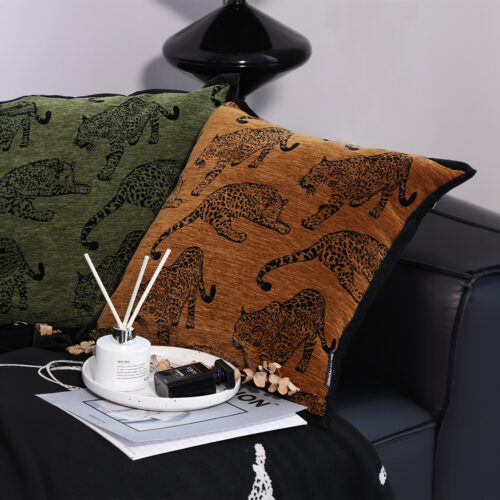 2x 45cm Throw Pillow Dark Brown Leopard Square Retro Decorative Cushion for Living Room - Image 3