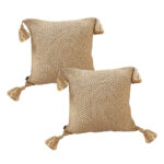 50CM Light Brown Pillow with Tassel Accents Rizzy Transitional Cover Throw Pillow