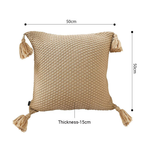 50CM Light Brown Pillow with Tassel Accents Rizzy Transitional Cover Throw Pillow - Image 4