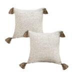 2x 50cm Beige Pillow Textured Throw Cover Luxurious Rib Knit Ribbed Cotton Throw Pillow