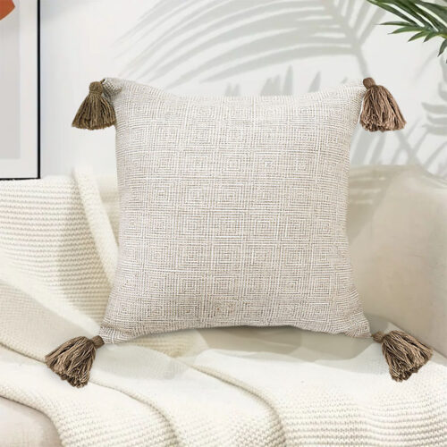 2x 50cm Beige Pillow Textured Throw Cover Luxurious Rib Knit Ribbed Cotton Throw Pillow - Image 3