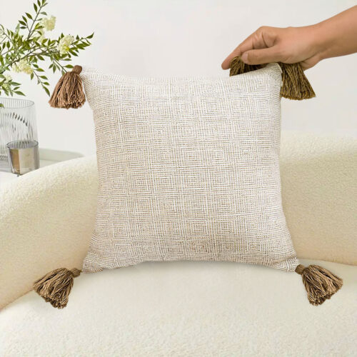 2x 50cm Beige Pillow Textured Throw Cover Luxurious Rib Knit Ribbed Cotton Throw Pillow - Image 4
