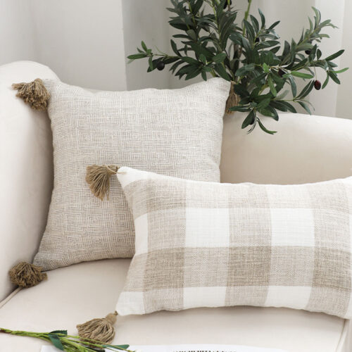 2x 50cm Beige Pillow Textured Throw Cover Luxurious Rib Knit Ribbed Cotton Throw Pillow - Image 6