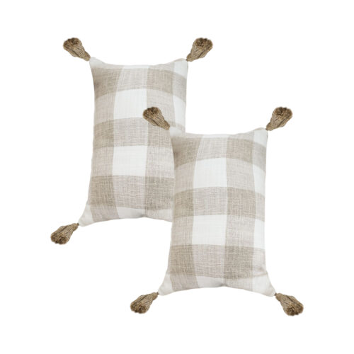 2x 35CM Pillow Lumbar Cover Decorative Plaid Farmhouse Cushion Throw Pillow