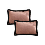 2x 35cm Mid-century Raised Embroidery Texture Edged Lumbar Throw Pillow