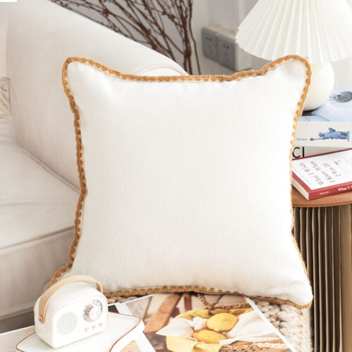 2x 45cm Warm Wood Tone Apricot Shell Edged Square Throw Pillow - Image 2