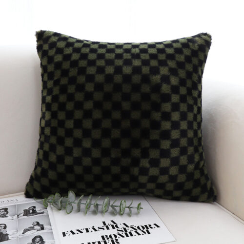 2x 45cm Urban Light Luxury Pillow Dark Night Green Checkered Square Throw Pillow - Image 2