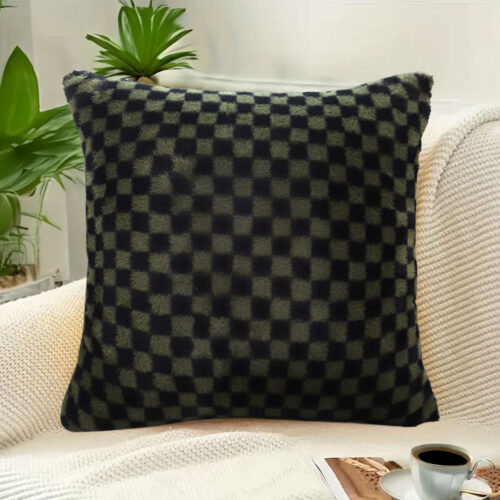 2x 45cm Urban Light Luxury Pillow Dark Night Green Checkered Square Throw Pillow - Image 3