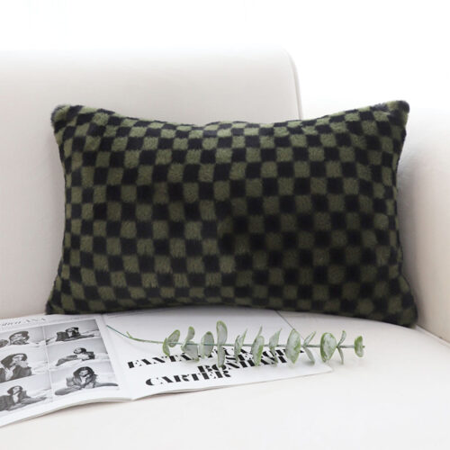 2x 30cm Urban Light Luxury Dark Green Checkered Lumbar Throw Pillow - Image 2