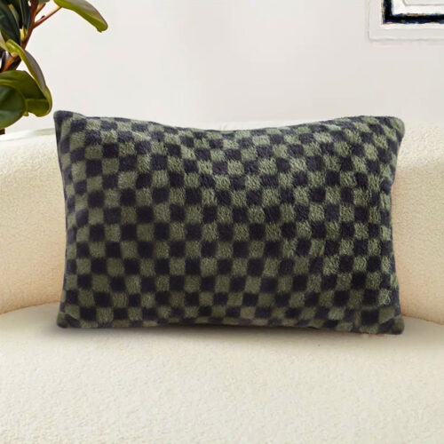 2x 30cm Urban Light Luxury Dark Green Checkered Lumbar Throw Pillow - Image 4