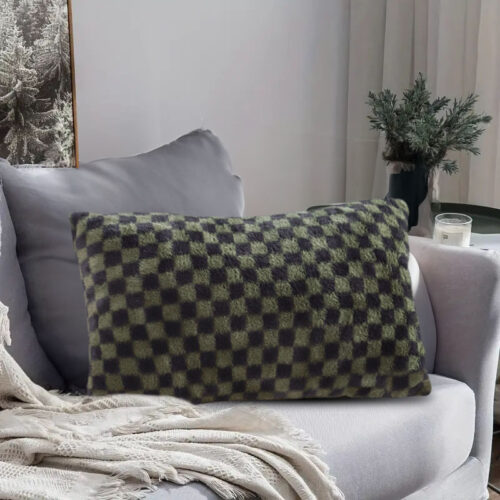 2x 30cm Urban Light Luxury Dark Green Checkered Lumbar Throw Pillow - Image 6