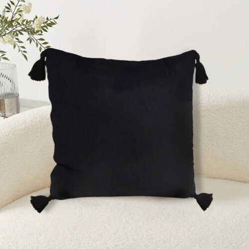 2x Black Vintage Butterfly Pillow Tassel Velvet Square Throw Pillow - Image 2