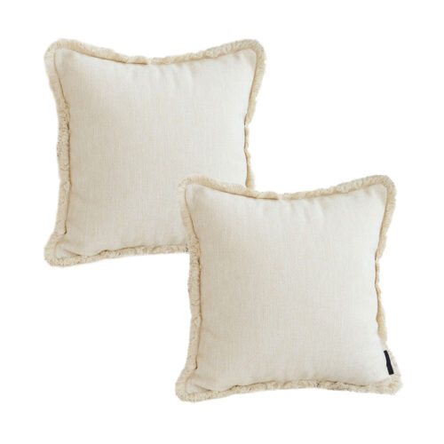 2x 45cm Creamy White Chenille Texture Tassel Square Throw pillow