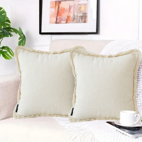 2x 45cm Creamy White Chenille Texture Tassel Square Throw pillow - Image 5