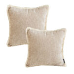2x 45cm Milk Coffee Chenille Texture Tassel Square Throw pillow