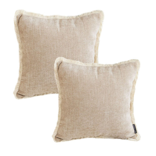 2x 45cm Milk Coffee Chenille Texture Tassel Square Throw pillow