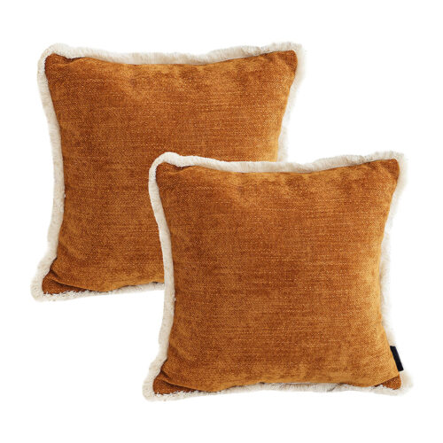 2x 45cm Chenille Texture Tassel Square Sunset Orange Throw Pillow