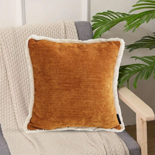 2x 45cm Chenille Texture Tassel Square Sunset Orange Throw Pillow - Image 3
