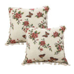 2x 45cm Creamy White French Vintage Butterfly Loves Flowers Tassel Throw Pillow