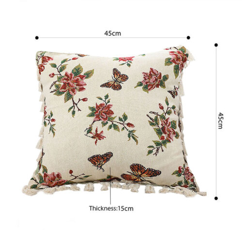 2x 45cm Creamy White French Vintage Butterfly Loves Flowers Tassel Throw Pillow - Image 5