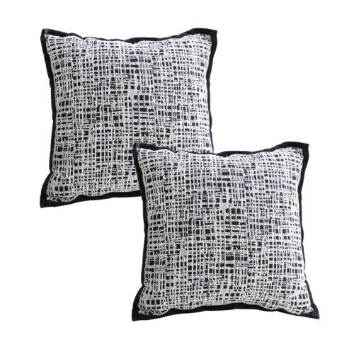 2x 45cm Vintage Leopard Print Sofa Black White Grid Wide Edge Square Throw Pillow