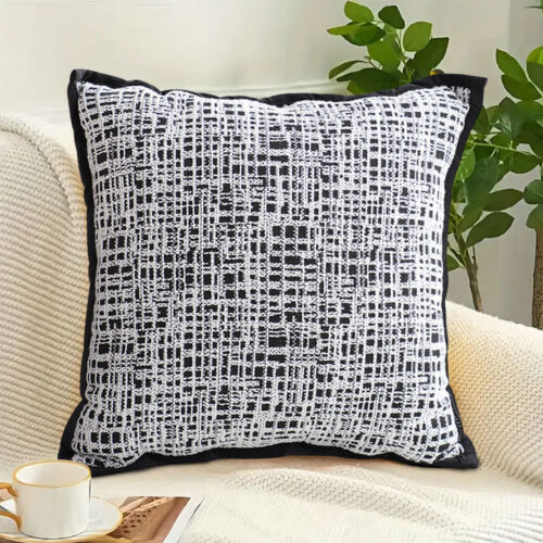 2x 45cm Vintage Leopard Print Sofa Black White Grid Wide Edge Square Throw Pillow - Image 3