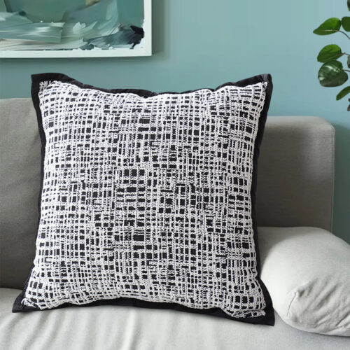 2x 45cm Vintage Leopard Print Sofa Black White Grid Wide Edge Square Throw Pillow - Image 4