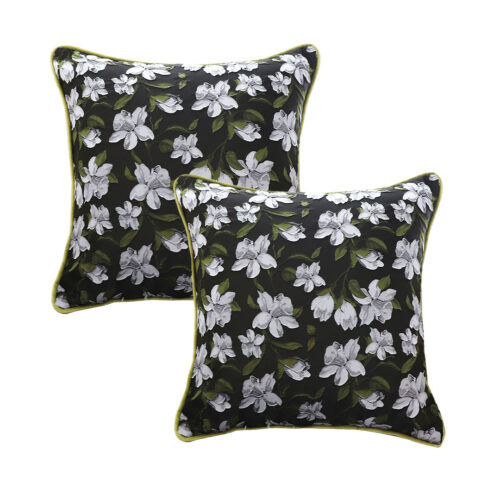 2x 45cm Subtle Foliage Green Pillow Subtle Orchid Blossom Square Throw Pillow