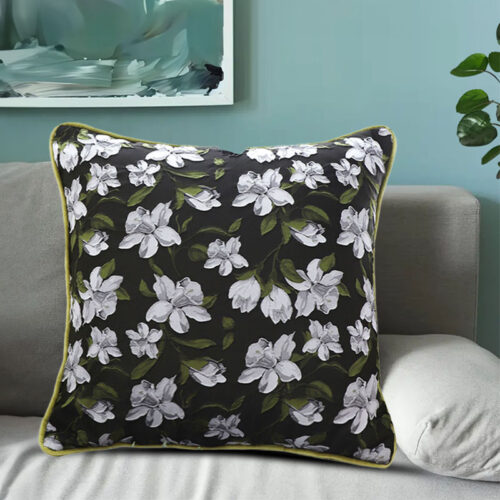 2x 45cm Subtle Foliage Green Pillow Subtle Orchid Blossom Square Throw Pillow - Image 3