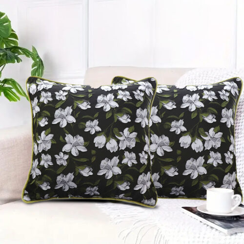 2x 45cm Subtle Foliage Green Pillow Subtle Orchid Blossom Square Throw Pillow - Image 4