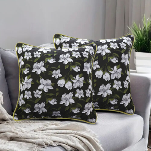 2x 45cm Subtle Foliage Green Pillow Subtle Orchid Blossom Square Throw Pillow - Image 6