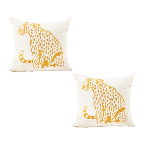45cm Throw Pillow White Light Luxury with Golden Leopard Decorative Square Cushion Decor