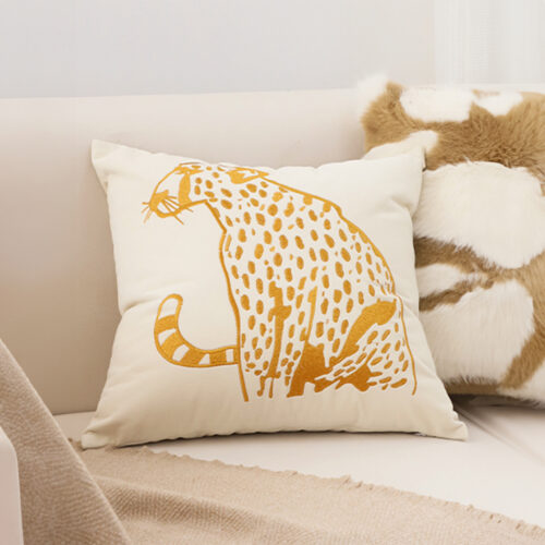 45cm Throw Pillow White Light Luxury with Golden Leopard Decorative Square Cushion Decor - Image 2