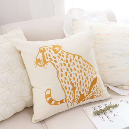 45cm Throw Pillow White Light Luxury with Golden Leopard Decorative Square Cushion Decor - Image 3