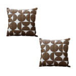 2x 45cm Brown Leather Square Pillow Half Moon Patchwork Decorative Cushion for Living Room