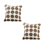 2x 45cm Brown Leather Square Pillow with 3D Circle Pattern Decorative Cushion for Living Room