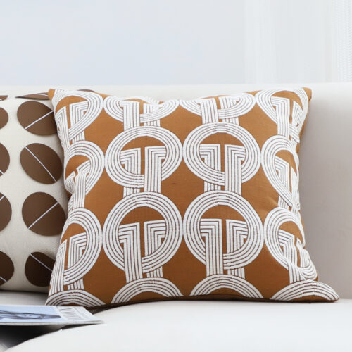 2x 45cm Brown Circular Chain Jacquard Square Pillow Decorative Cushion for Living Room - Image 4