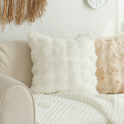2x 50cm Throw Pillow White Rabbit Fur Cushion Luxurious Soft Decorative Square Pillow for Living Room - Image 3