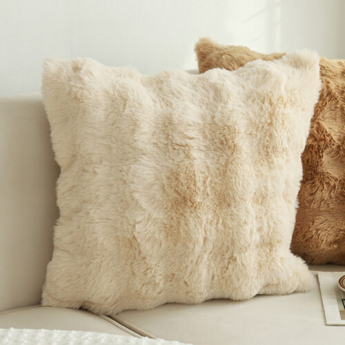 2x 50cm Throw Pillow Light Camel Color with Rabbit Square Cushion for Living Room - Image 4