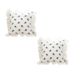 2x 45cm Throw Pillow White Ruffled Square Decorative Cushion for Rose Lovers Cozy Decor