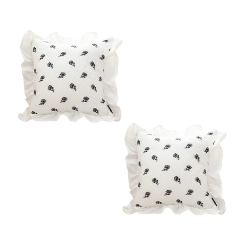2x 45cm Throw Pillow White Ruffled Square Decorative Cushion for Rose Lovers Cozy Decor