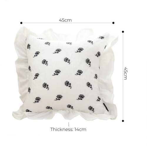 2x 45cm Throw Pillow White Ruffled Square Decorative Cushion for Rose Lovers Cozy Decor - Image 4