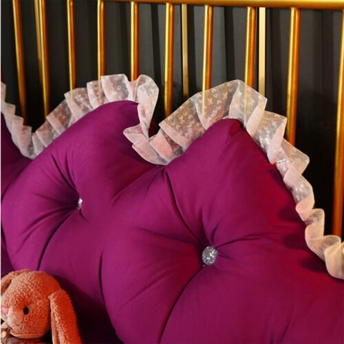 180cm Burgundy Princess Bed Pillow Headboard Backrest Bedside Tatami Sofa Cushion with Ruffle Lace Decor - Image 9