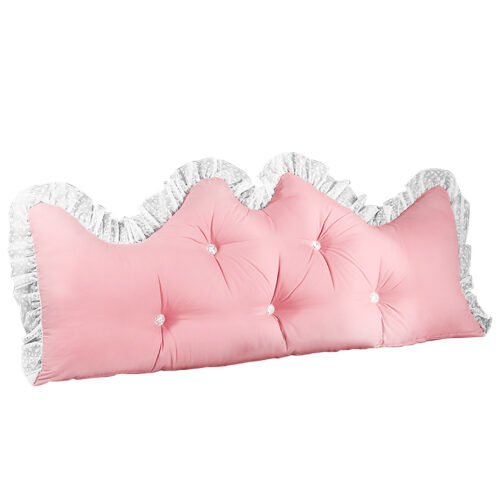180cm Pink Princess Bed Pillow Headboard Backrest Bedside Tatami Sofa Cushion with Ruffle Lace Decor