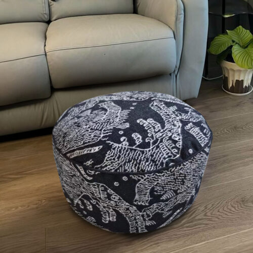 50x30CM Black Round Soft Pouffe Seat Cushion Elegant Home Accent Decor Footstool - Image 2