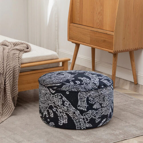 50x30CM Black Round Soft Pouffe Seat Cushion Elegant Home Accent Decor Footstool - Image 3